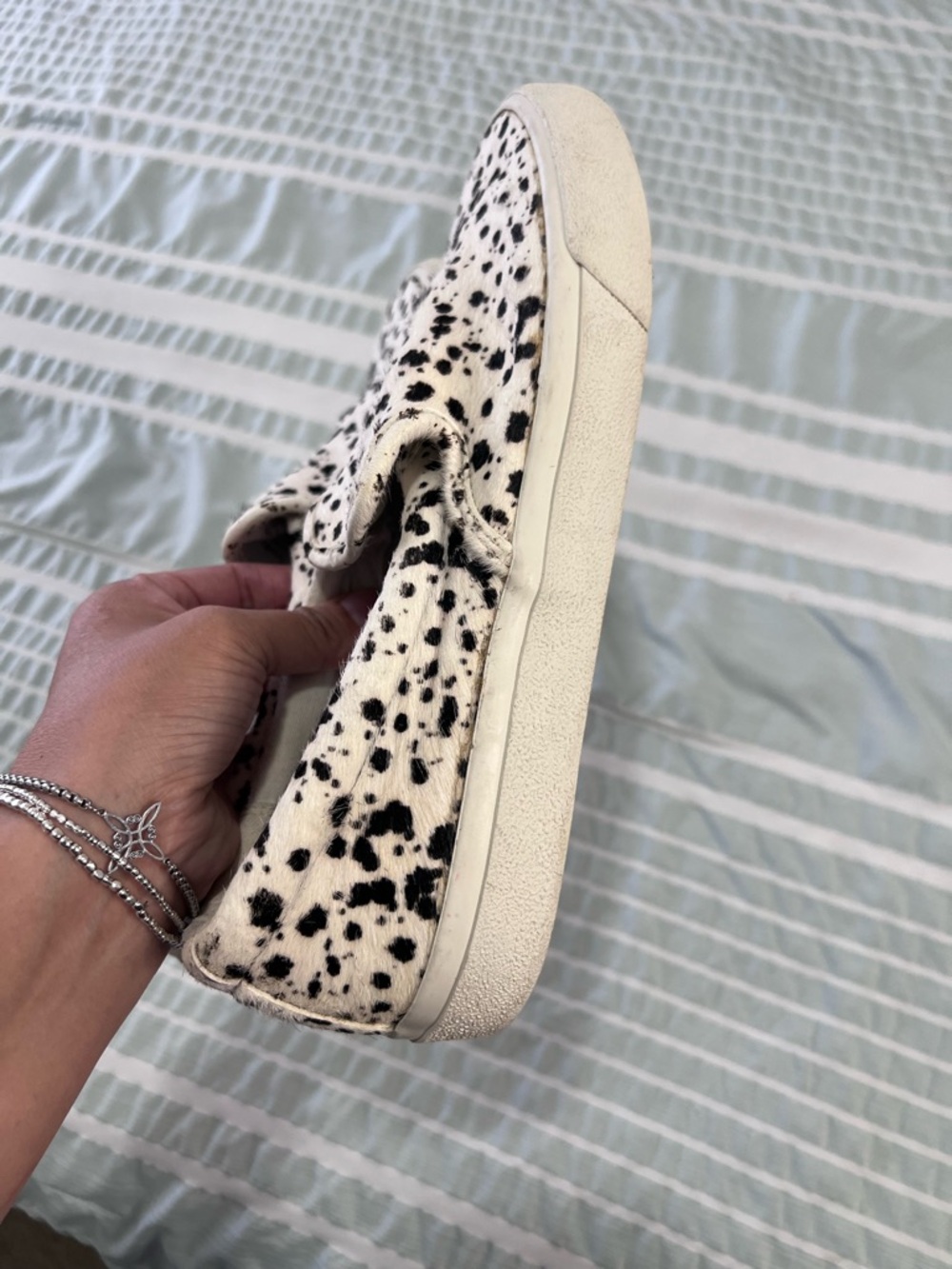 Slip-On Spatter-Print Calf Hair Sneakers - White/Black - Picture 9 of 9